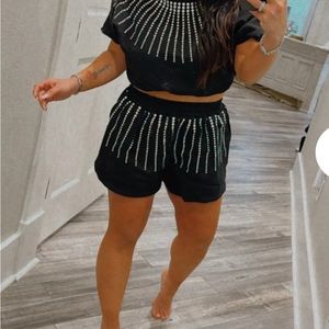 Custom Sassy Black Diva Rhinestones 2XL Short Set